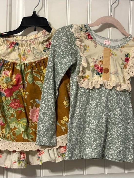 Giggle Moon Other - Giggle Moon Sage Green & Mustard Floral Two-Piece Girls' Set